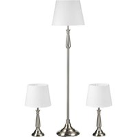 3-teiliges Lampenset im Vintage-Design, 2 Tischleuchten, 1 Stehleuchte, 35,5 cm x 35,5 cm x 146 cm, Silber + Weiß - Cremeweiß - Homcom von HOMCOM