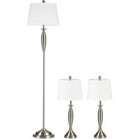 3-teiliges Stehlampen-Set inkl. 1 Stehleuchte, 2 Tischleuchten, Tischlampen-Set mit E27 Fassung, für Wohnzimmer, Schlafzimmer, Silber+Weiß - Homcom von HOMCOM