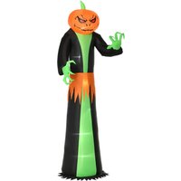 Aufblasbar Kürbis Halloween Dekoration Selbstaufblasend Gespenst mit LED Polyester Grün+schwarz 100 x 96 x 270 cm von HOMCOM