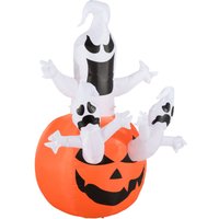 Aufblasbarer Kürbis Geist Gespenst Halloween Deko Figur Luftfigur mit LED Beleuchtung, Polyester, 120x120x180cm von HOMCOM
