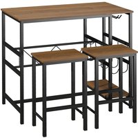Bartisch-Set mit 2 Barhockern 3-teilig Flaschenhalterung Stahl Natur+Schwarz 108x60x95Hcm von HOMCOM