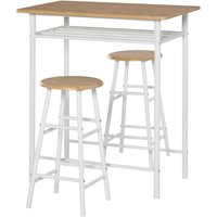 Bartisch Set 3-teilig Esstisch mit 2 hocker mit Regal MDF-Platte Stahl Weiß+Eiche 80 x 50 x 90 cm Bartisch Set 3-teilig Esstisch mit 2 hocker mit Regal MDF-Platte Stahl Weiß+Eiche 80 x 50 x 90 cm von HOMCOM