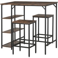 Bartisch-Set Stehtisch mit 2 Barhockern 3-teiliges Tischset Küchentresen mit Regale Spanplatte Stahl Rustikales Braun+Schwarz 109 x 60 x 100 cm Bartisch-Set Stehtisch mit 2 Barhockern 3-teiliges Tischset Küchentresen mit Regale Spanplatte Stahl Rustikales Braun+Schwarz 109 x 60 x 100 cm von HOMCOM