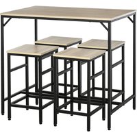 Bartisch-Set Stehtisch mit 4 Barhockern 5-teiliges Tischset Stahl Eiche Bartisch-Set Stehtisch mit 4 Barhockern 5-teiliges Tischset Stahl Eiche von HOMCOM