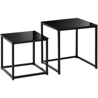 Beistelltisch 2er-Set, Couchtisch-Set, Kaffeetisch mit Glastischplatte von HOMCOM