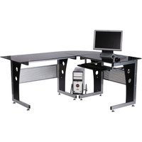 Computertisch Eckschreibtisch PC Tisch Bürotisch mit Sicherheitsglas Büro von HOMCOM