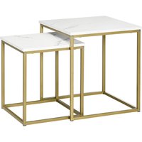 Couchtisch 2er-Set Beistelltisch, Kaffeetisch mit Marmoroptik Weiß von HOMCOM