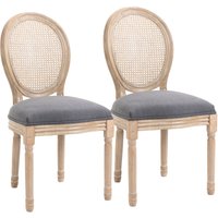 Esszimmerstühle 2er Set Küchenstuhl mit Rattan-Rückenlehne, Leinenoptik, Gepolsterter Polsterstuhl im Französischen Stil, für Wohnzimmer, Esszimmer, Esszimmerstühle 2er Set Küchenstuhl mit Rattan-Rückenlehne, Leinenoptik, Gepolsterter Polsterstuhl im Französischen Stil, für Wohnzimmer, Esszimmer, von HOMCOM