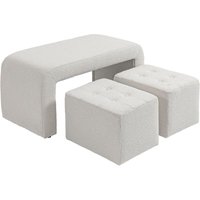 Homcom - Sitzbank Fußhocker 3 tlg., Sitzhocker, Ottomane mit 3 Hockern, Bettbank mit Knopfheftung, Polsterhocker für Wohnzimmer, Schlafzimmer, Weiß von HOMCOM