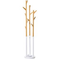 Garderobenständer mit 12 Haken, modern, Metall Bambus Natur+ 30,5 x 30,5 x 174,5 cm, - Weiss Garderobenständer mit 12 Haken, modern, Metall Bambus Natur+ 30,5 x 30,5 x 174,5 cm, - Weiss von HOMCOM