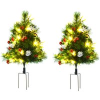 HOMCOM 2-er-Set Weihnachtsbäume Mini künstlicher Christbaum mit Tannenzapfen und rote Beere, Kugeln und Warmweiß LED-Lichtern Ø33 x 75 cm von HOMCOM