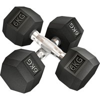 HOMCOM Hexagon Kurzhanteln 2er Set, 2x6 KG, Gusseisen mit Gummiüberzug, Schwarz  Aosom von HOMCOM