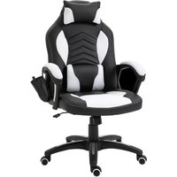 HOMCOM Massagesessel Gaming Stuhl Bürostuhl mit Wärmefunktion, 6 Vibrationspunkte, Massagefunktion, PU, Schwarz+Weiß, 68x69x108-117cm  Aosom.de von HOMCOM