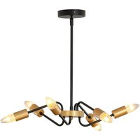 HOMCOM Kronleuchter Hängelampe Chandelier 6-flammig höhenverstellbar Pendelleuchte Deckenleuchte mit E27 Lampenfassung Schwarz+Gold Ø48 x 120 cm von HOMCOM