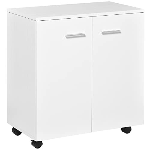 HOMCOM® Mobile Kommode Sideboard Standschrank Anrichte 2-türig mit Vier Rollen von HOMCOM