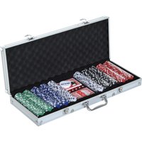 HOMCOM Pokerkoffer Pokerset 500 Pokerchips 2 Kartenspiele 5 Würfel im Alukoffer 55,5x22x6,5cm für Pokerabende & Spieleabende   Aosom.de von HOMCOM
