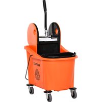 HOMCOM Putzeimer Reinigungswagen Fahreimer Wischwagen mit Auswringvorrichtung 36 Liter, Schwarz+Orange, 54 x 41 x 91,5 cm von HOMCOM