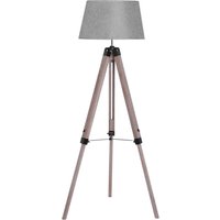 HOMCOM Stehlampe Tripod höhenverstellbar Schlafzimmer Standleuchte Stehleuchte 40 W Skandinavisch Holz + Leinen natur + grau 65 x 65 x (99–143) cm von HOMCOM