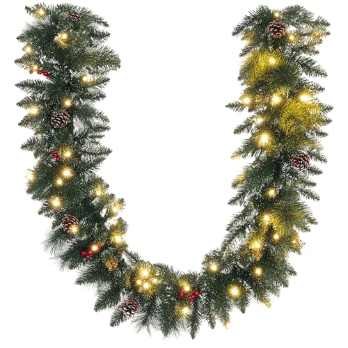 HOMCOM 1,8 m künstliche Weihnachtsgirlande mit Lichterkette Blumendekoration mit Tannenzapfen Beeren Weihnachten Tannengirlande für Treppen Kamin Metall Grün Ø30 x 180 cm HOMCOM 1,8 m künstliche Weihnachtsgirlande mit Lichterkette Blumendekoration mit Tannenzapfen Beeren Weihnachten Tannengirlande für Treppen Kamin Metall Grün Ø30 x 180 cm von HOMCOM