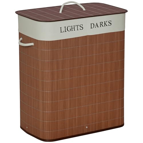 HOMCOM Bambus Wäschekorb schmal mit Deckel 100L Wäschesammler mit Griffen, 2 herausnehmbarer Wäschesack, Laundry Baskets Wäschebox für Waschküche, Schlafzimmer, Badezimmer Braun HOMCOM Bambus Wäschekorb schmal mit Deckel 100L Wäschesammler mit Griffen, 2 herausnehmbarer Wäschesack, Laundry Baskets Wäschebox für Waschküche, Schlafzimmer, Badezimmer Braun von HOMCOM