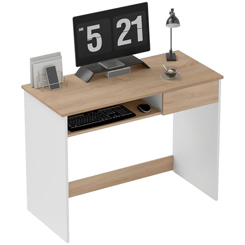HOMCOM 100cm Kompakter Computertisch mit Tastaturablage, Home Office Schreibtisch mit Schublade für Schlafzimmer Arbeitszimmer, Eiche HOMCOM 100cm Kompakter Computertisch mit Tastaturablage, Home Office Schreibtisch mit Schublade für Schlafzimmer Arbeitszimmer, Eiche von HOMCOM