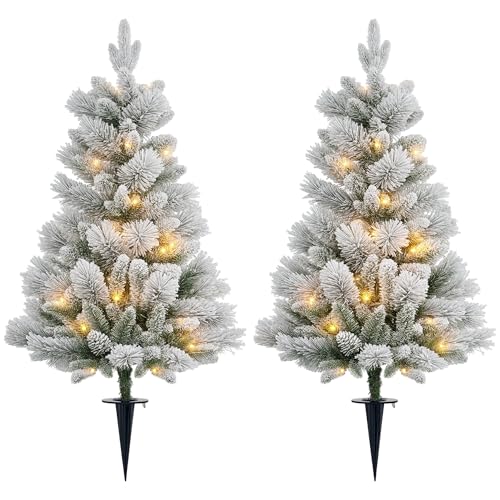 HOMCOM 107 cm 2er-Set Künstlicher Weihnachtsbaum, Christbaum mit 100 LED-Lichten 151 Astspitzen flammhemmend, für Weihnachtsfest, Outdoor, Grün+Weiß HOMCOM 107 cm 2er-Set Künstlicher Weihnachtsbaum, Christbaum mit 100 LED-Lichten 151 Astspitzen flammhemmend, für Weihnachtsfest, Outdoor, Grün+Weiß von HOMCOM