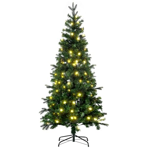HOMCOM 180 cm Weihnachtsbaum Künstlich Naturgetreu Tannenbaum mit 260 LED-Leuchten, Vier Lichtfarben, Christbaum mit 509 Astspitzen, für Weihnachtsfest Kunststoff Grün von HOMCOM