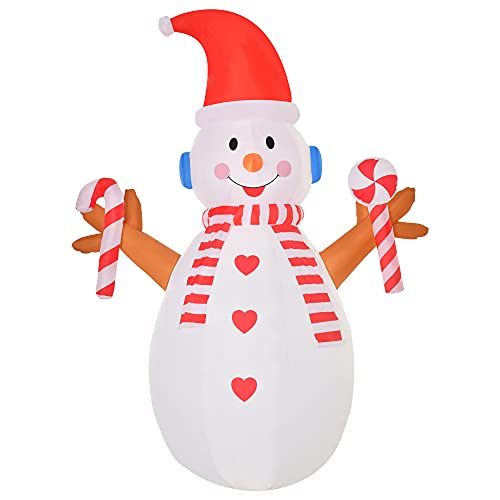 HOMCOM 2,4 m aufblasbarer Schneemann mit rotierender Beleuchtung Weihnachtsdeko für den Innen- und Außenbereich Garten Rasendekoration Party Weiß+Rot 180 x 100 x 240 cm von HOMCOM