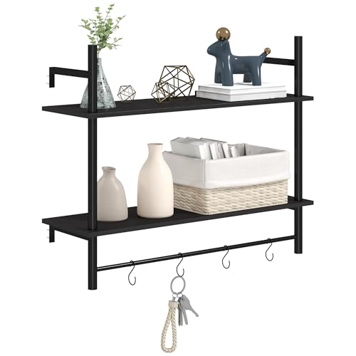 HOMCOM 2-Ebenen Wandregal Schwebendes Regal Wandregale mit 4 Haken 2 Böden und Stahlrahmen für Eingangshalle Wohnzimmer Schlafzimmer 80x24x65 cm Schwarz HOMCOM 2-Ebenen Wandregal Schwebendes Regal Wandregale mit 4 Haken 2 Böden und Stahlrahmen für Eingangshalle Wohnzimmer Schlafzimmer 80x24x65 cm Schwarz von HOMCOM