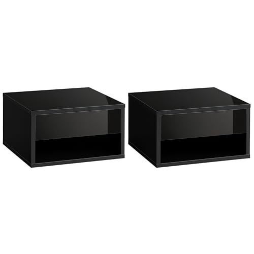 HOMCOM 2 Nachttische zur Wandmontage, Nachttisch – ausziehbare Schublade, Nische, Platte – aus Holz, Maße: 37 x 32 x 21 cm, Schwarz von HOMCOM