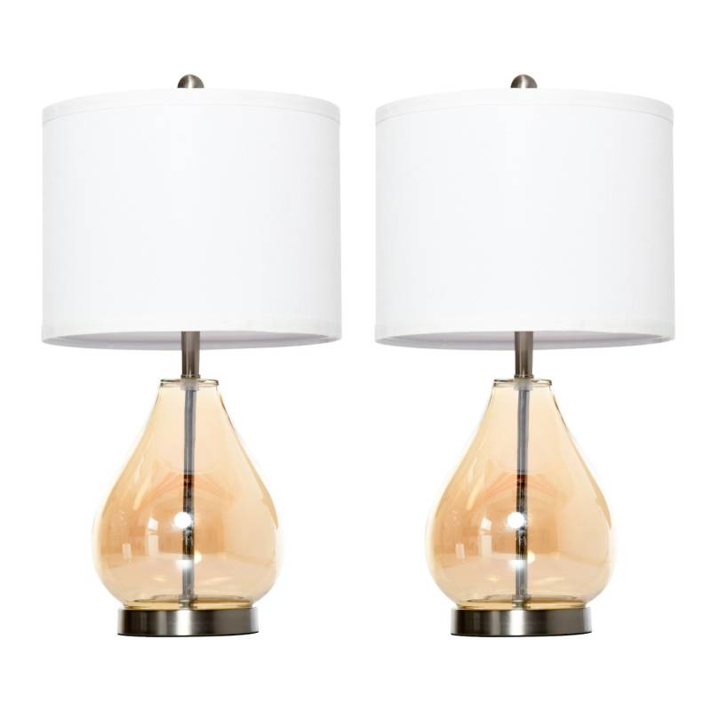 HOMCOM 2-Set Tischlampen E27-Fassung 40W Glas Leinen Stahl Bernstein Ø30 x 56Hcm von HOMCOM