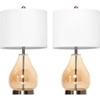 HOMCOM Tischlampen Set  2er-Set Nachttischlampen mit E27-Fassung, 40W, Glas, Leinen, Stahl, Bernstein, Ø30 x 56H cm  Aosom von HOMCOM