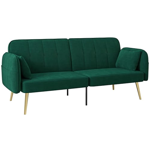 HOMCOM 2-Sitzer-Couch-Sofa Schlafsofa Clic-Clac-Sofa aus Veloursstoff mit Verstellbarer Rückenlehne und Kissen für Wohnzimmer, Gästezimmer, dunkelgrün HOMCOM 2-Sitzer-Couch-Sofa Schlafsofa Clic-Clac-Sofa aus Veloursstoff mit Verstellbarer Rückenlehne und Kissen für Wohnzimmer, Gästezimmer, dunkelgrün von HOMCOM