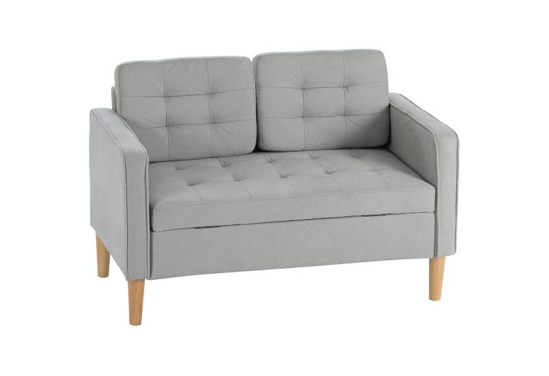 HOMCOM 2-Sitzer Couch mit Stauraum, Holzbeine, Polstersofa 1 Teile, für Wohnzimmer, Hellgrau von HOMCOM