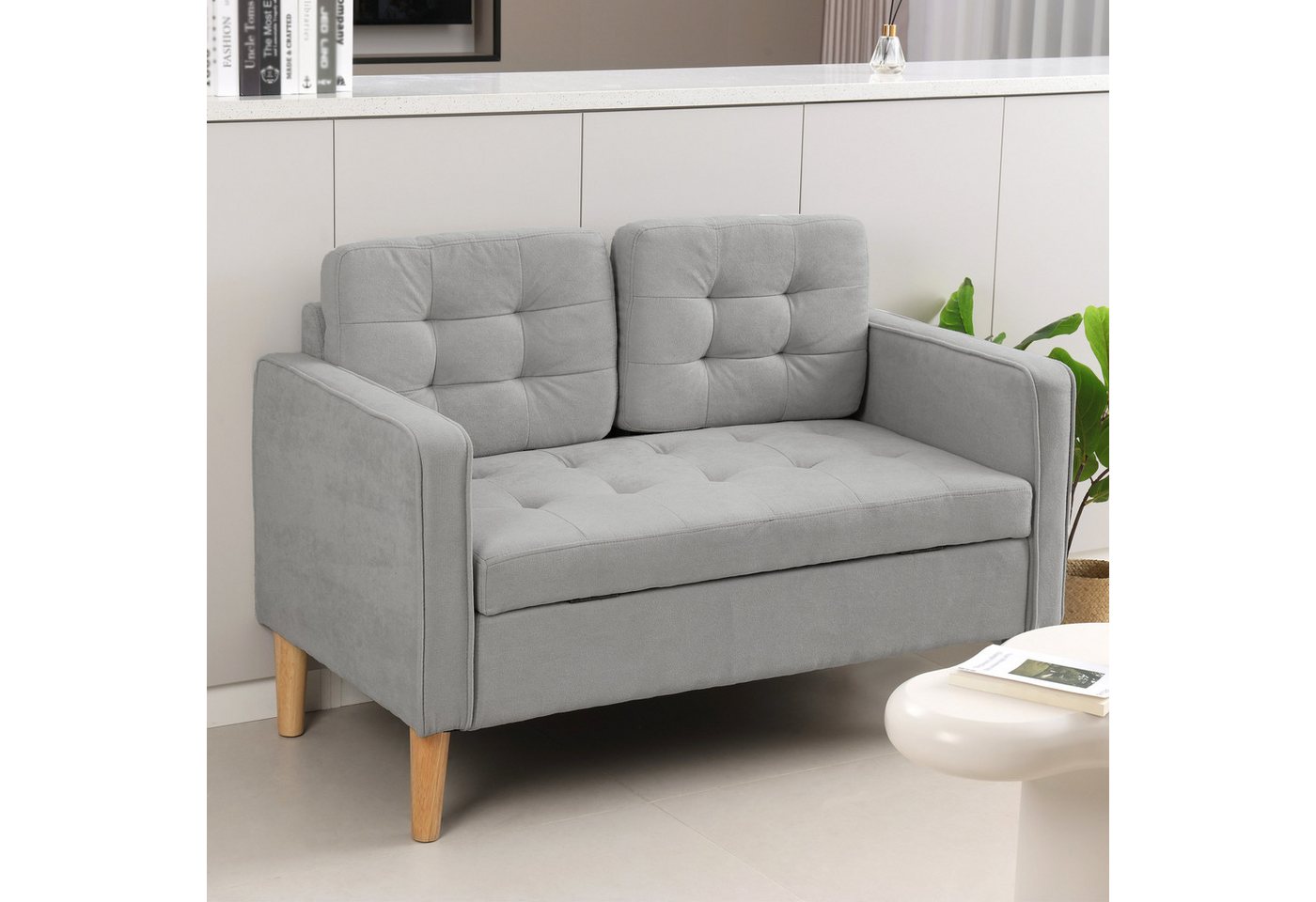 HOMCOM 2-Sitzer Couch mit Stauraum, Holzbeine, Polstersofa 1 Teile, für Wohnzimmer, Hellgrau HOMCOM 2-Sitzer Couch mit Stauraum, Holzbeine, Polstersofa 1 Teile, für Wohnzimmer, Hellgrau von HOMCOM