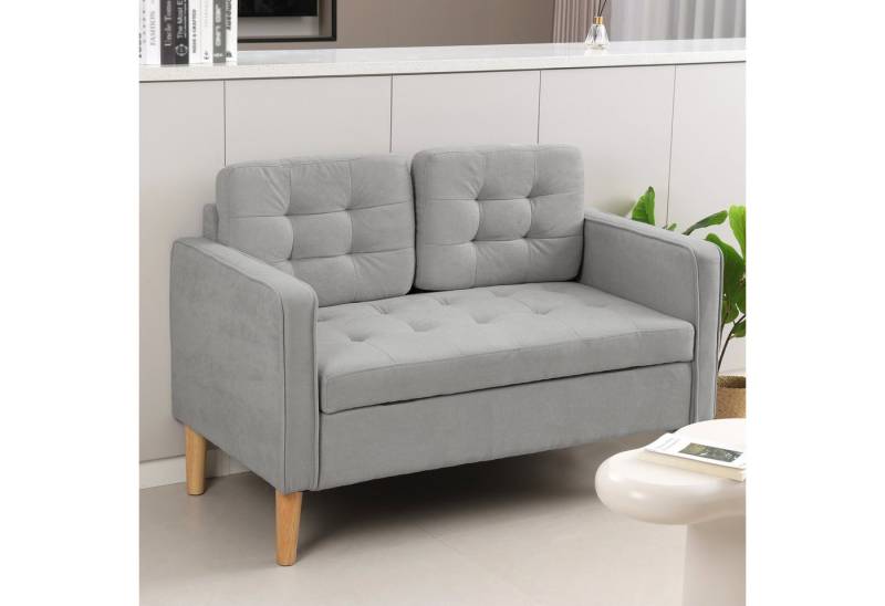 HOMCOM 2-Sitzer Couch mit Stauraum, Holzbeine, Polstersofa 1 Teile, für Wohnzimmer, Hellgrau von HOMCOM
