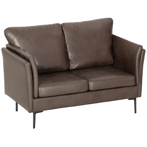 HOMCOM 2-Sitzer Polstersofa in atmungsaktivem Leder-Effekt-Stoff mit gebogenen hohen Armlehnen und Kissen, Modernes Sofa platzsparend für Wohnzimmer, Wohn- und Arbeitszimmer, 137x72x88 cm, Dunkelbraun HOMCOM 2-Sitzer Polstersofa in atmungsaktivem Leder-Effekt-Stoff mit gebogenen hohen Armlehnen und Kissen, Modernes Sofa platzsparend für Wohnzimmer, Wohn- und Arbeitszimmer, 137x72x88 cm, Dunkelbraun von HOMCOM