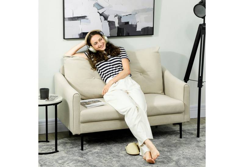 HOMCOM 2-Sitzer Polstersofa mit Armlehne, Samtoptik, Couch 1 Teile, für Wohnzimmer, Schlafzimmer, Metallrahmen, Cremeweiß HOMCOM 2-Sitzer Polstersofa mit Armlehne, Samtoptik, Couch 1 Teile, für Wohnzimmer, Schlafzimmer, Metallrahmen, Cremeweiß von HOMCOM