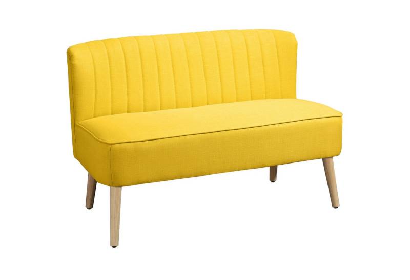 HOMCOM 2-Sitzer Sitzmöbel, Loungesofa, aus Holz, Samtartiges Polyster, Schaumstoff, Polstersofa 1 Teile, für Wohnzimmer, Gelb von HOMCOM
