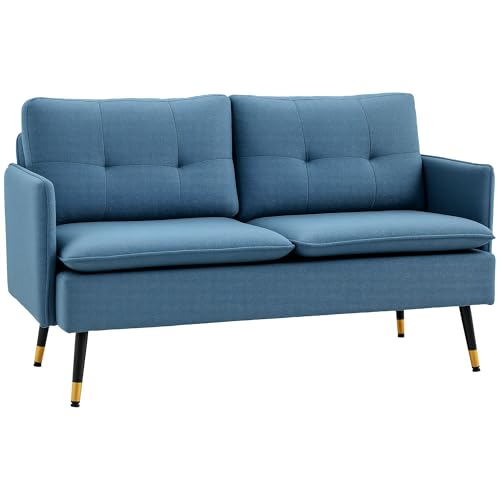 HOMCOM 2 Sitzer Sofa, Couch mit Dickem Kissen, Leinenoptik, Polstersofa mit Stahlbeine, Modernes Doppelsofa für Wohnzimmer, Schlafzimmer, Dunkelblau HOMCOM 2 Sitzer Sofa, Couch mit Dickem Kissen, Leinenoptik, Polstersofa mit Stahlbeine, Modernes Doppelsofa für Wohnzimmer, Schlafzimmer, Dunkelblau von HOMCOM