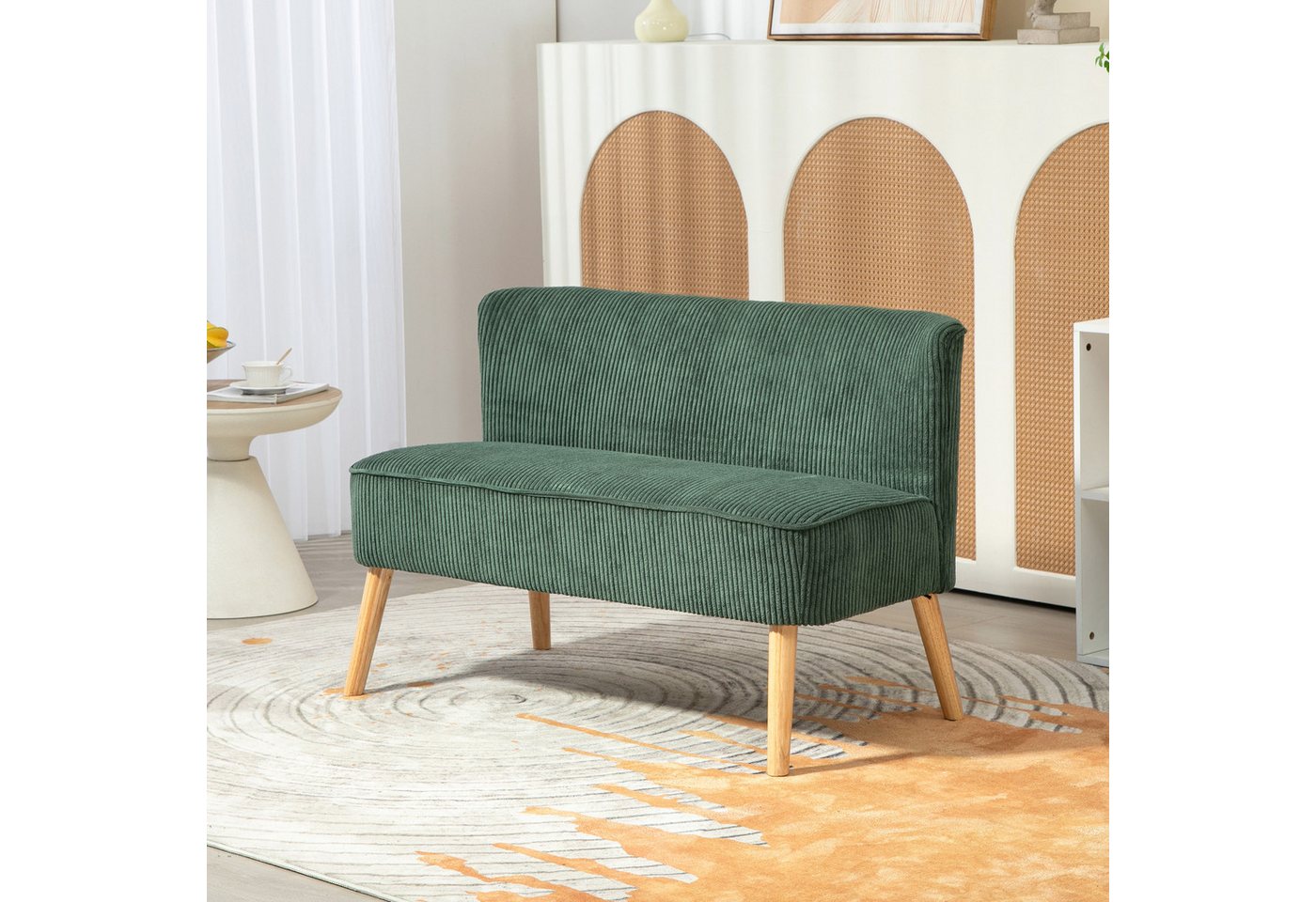 HOMCOM 2-Sitzer Sofa, Couch mit Kordoptik, Holzbeine, Doppelsofa 1 Teile, für Wohnzimmer, Schlafzimmer, 117 x 56,5 x 77 cm, Grün HOMCOM 2-Sitzer Sofa, Couch mit Kordoptik, Holzbeine, Doppelsofa 1 Teile, für Wohnzimmer, Schlafzimmer, 117 x 56,5 x 77 cm, Grün von HOMCOM