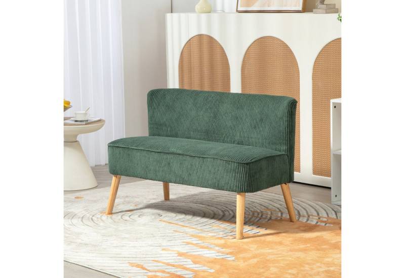 HOMCOM 2-Sitzer Sofa, Couch mit Kordoptik, Holzbeine, Doppelsofa 1 Teile, für Wohnzimmer, Schlafzimmer, 117 x 56,5 x 77 cm, Grün von HOMCOM