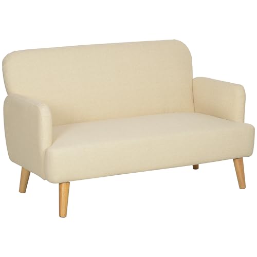 HOMCOM 2 Sitzer Sofa, Kleine Couch mit Samtoptik, Holzbeine, Dicke Gepolsterter Polstersofa mit Armlehne für Wohnzimmer, Schlafzimmer, 130 x 74 x 79 cm, Cremeweiß von HOMCOM