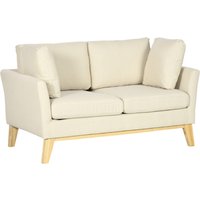HOMCOM 2-Sitzer Sofa Doppelsofa in Leinenoptik, Zweisitzer mit Kissen, Loveseat mit Holzbeinen, bis 150 kg, Beige, 137 x 78 x 78 cm von HOMCOM