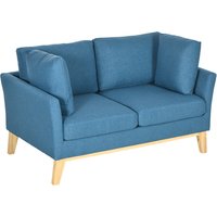 HOMCOM 2-Sitzer Sofa Doppelsofa in Leinenoptik, Zweisitzer mit Kissen, Loveseat mit Holzbeinen für Wohnzimmer, Schlafzimmer, bis 150 kg, Blau, 137 x 78 x 78 cm von HOMCOM