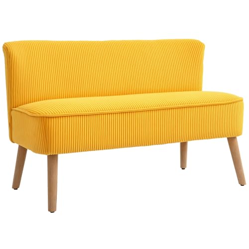 HOMCOM Sofa 2 Sitzer Couch, Kleine Loveseat mit Cord-Optik Modern Polstersofa für Wohnzimmer, Schlafzimmer, kleinen Raum, Gelb 117 x 56,5 x 77 cm von HOMCOM