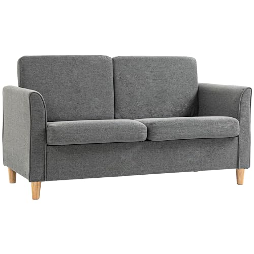 HOMCOM 2 Sitzer Sofa, Couch mit Holzbeine, Leinenoptik, Gepolsterter Polstersofa, Doppelsofa im Modern-Stil für Wohnzimmer, Schlafzimmer, Grau von HOMCOM