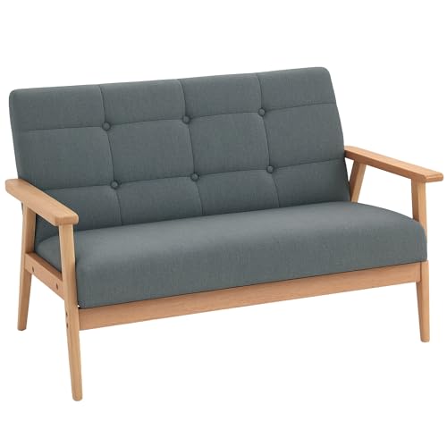 HOMCOM 2 Sitzer Sofa Zweisitzer Stoffsofa Doppelsofa Polsterung Loveseat kompaktes Design Leinen Gummiholz Grau 115 x 66,5 x 73 cm von HOMCOM