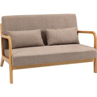 HOMCOM 2-Sitzer Sofa Loveseat Zweisitzer mit Kissen und Samtoptik Gummiholz, Hellgrau, 122 x 71 x 76 cm von HOMCOM