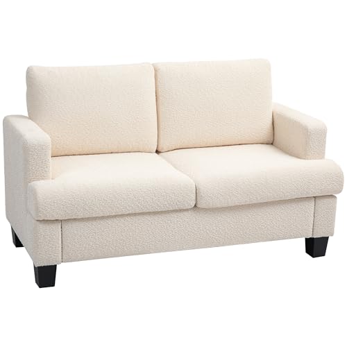 HOMCOM 2-Sitzer-Sofa für Wohnzimmer, 140 cm, moderner Stil, mit abnehmbaren Rückenkissen und Armlehnen, Mini-Sofa für Schlafzimmer, Wohnung, kleiner Raum, Beige von HOMCOM